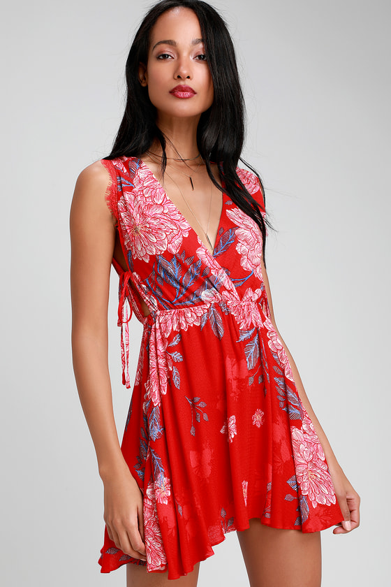 Red Floral Dress - Mini Dress - Lulus